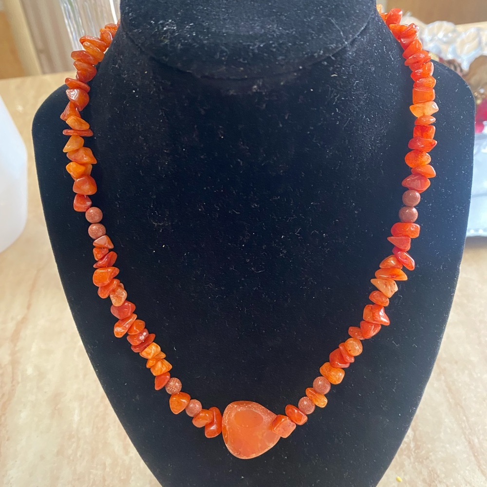 Gemstones necklace and matching earrings, handmade
